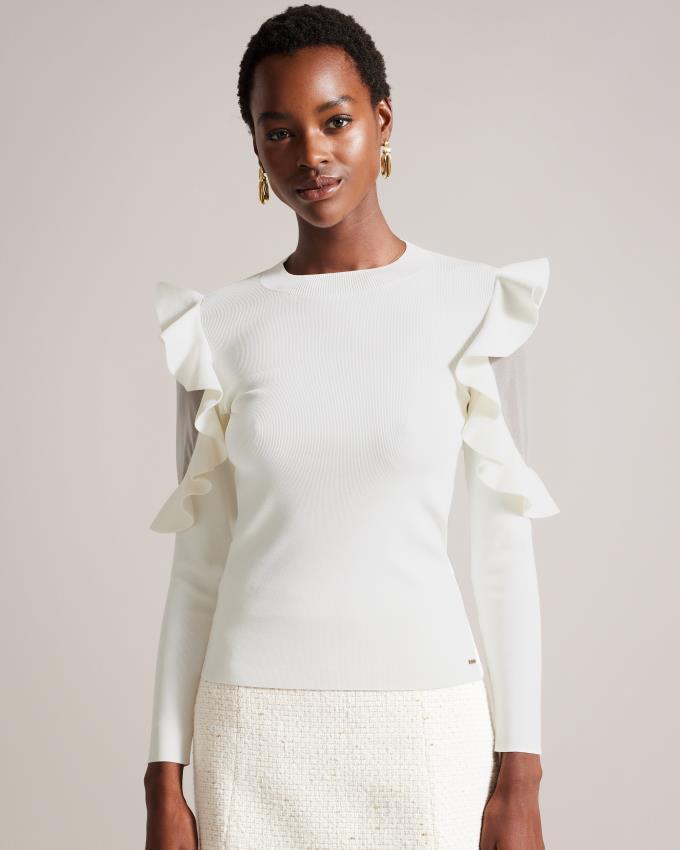 Hauts Ted Baker Fitted Knit With Sheer Shoulders Blanche Femme | FYN-59959519